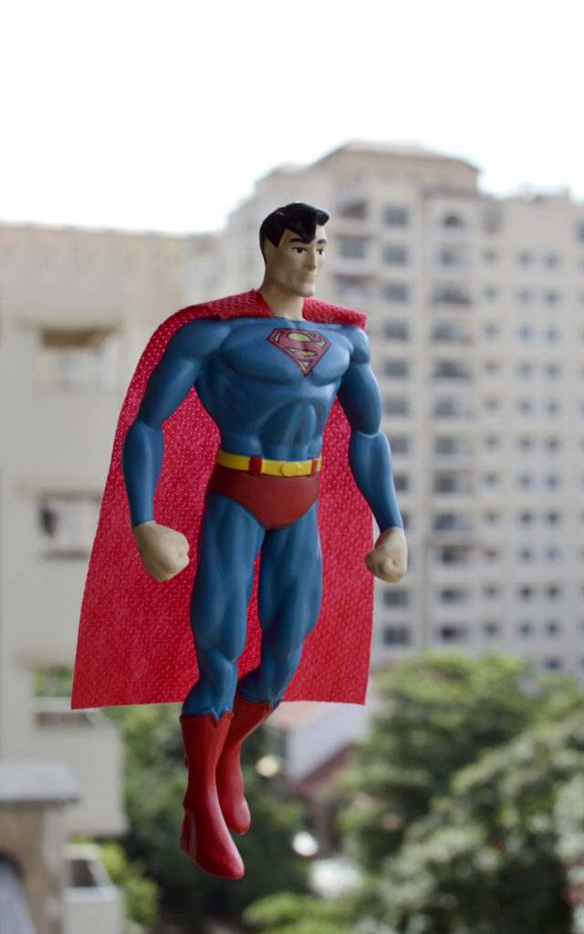 Bendable Superman Figure Inflight Photography